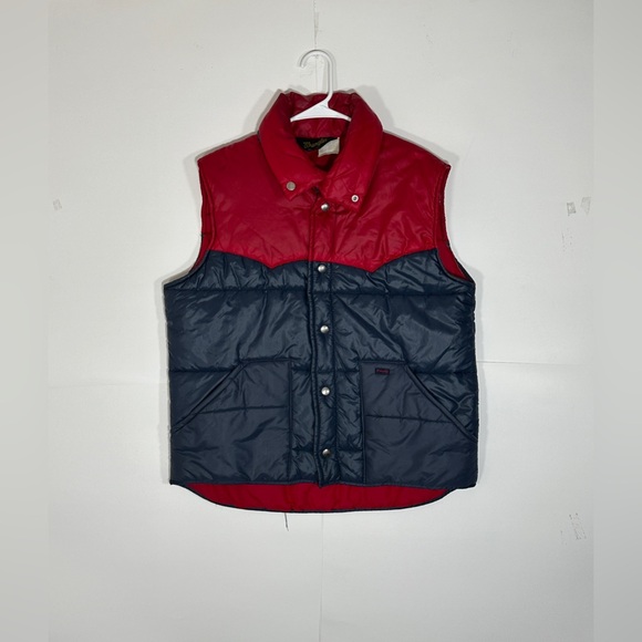 Vintage Wrangler Puffer Vest 70s 80s Size Large Red Blue Western Cowboy Retro - Picture 1 of 15